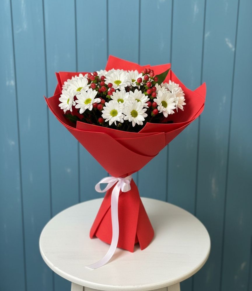 Букет ягоды на снегу в Чехове Букет цветов из: Хризантемы в Чехове