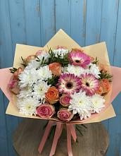 Букет гармония природы в Чехове Букет цветов из:  Розы, Герберы и Хризантемы в Чехове