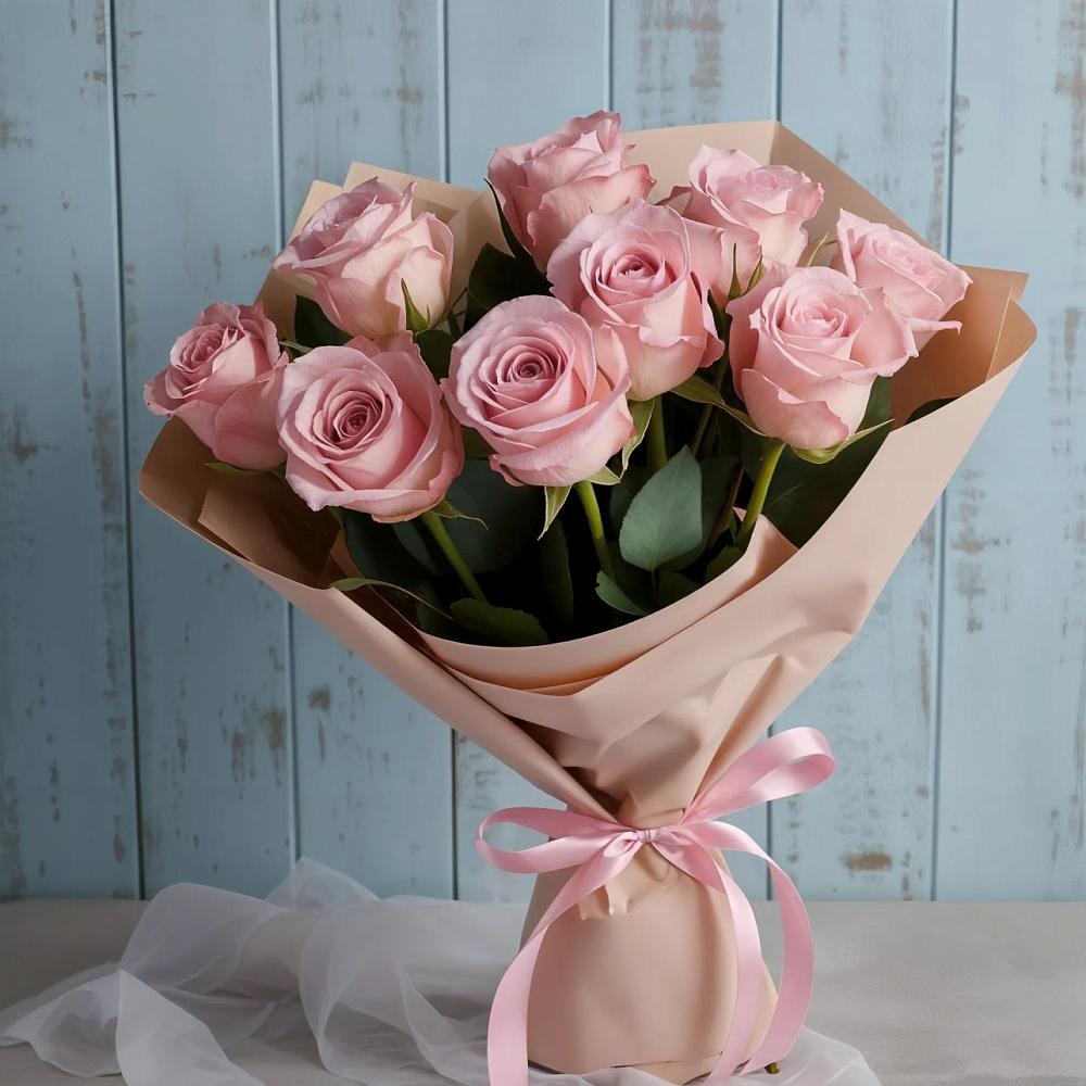 9 розовых роз в Чехове Букет цветов из: Розы в Чехове