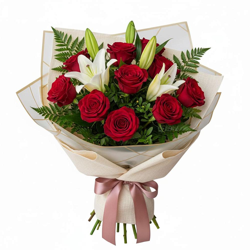 Букет высокая поэзия в Чехове Букет цветов из: Лилии и Розы в Чехове