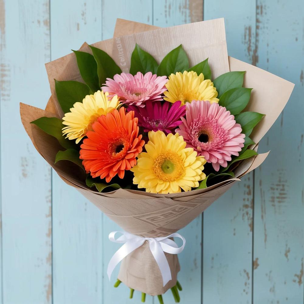 Букет яркий день в Чехове Букет цветов из: Герберы в Чехове