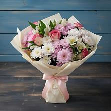 Букет цветов из:  Хризантемы, Альстромерии и Розы в Чехове