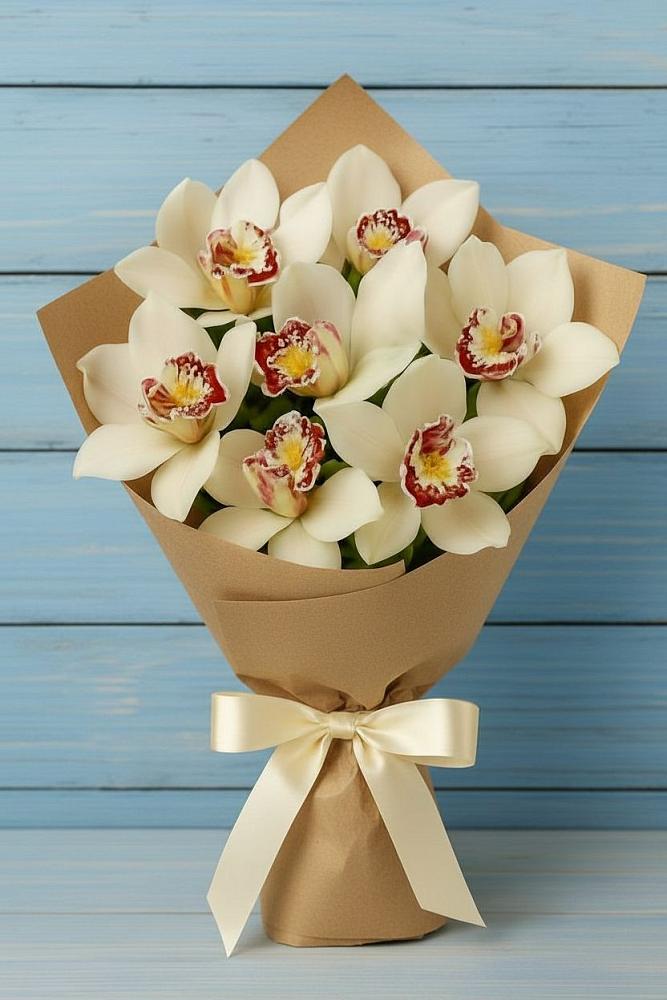 Букет 7 белых орхидей в Чехове Букет цветов из: Орхидеи и Розы в Чехове